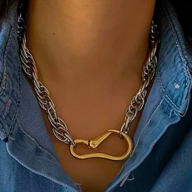 Big Lobster Clasp  Two Tone Singapore Necklace